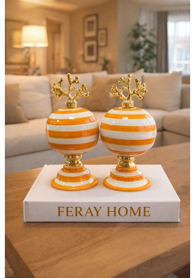 Dekoratif Obje - 2 Li Küre Soft Sarı Zebra Gold