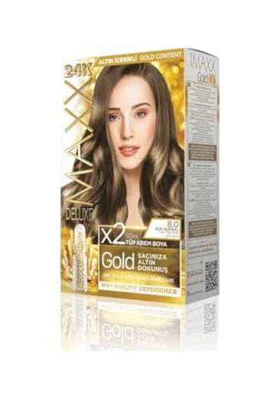 Serisi 24k Altın Parçacıklı Serum İle 1 Kutu 2 X 50 Ml Ve Geliştiriciler Saç Boyası Açık Kumral 8.0