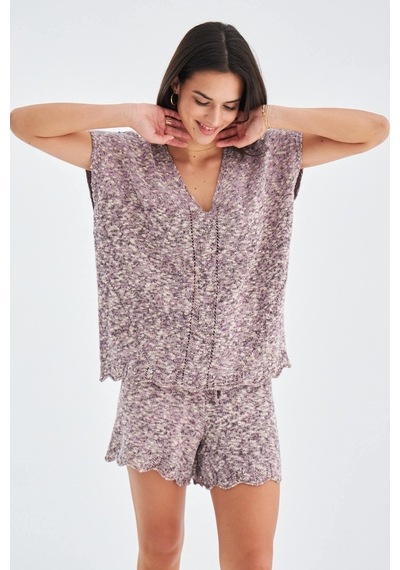 Peraluna Renge Blouse & Shorts Yazlık Viskonlu Kadın Triko Şort T Lila
