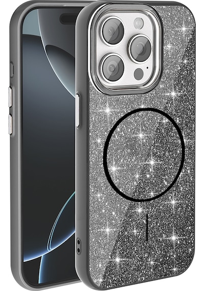Zore Apple Uyumlu iPhone 15 Pro Max Kılıf Magsafe Şarj Özellikli Parlayan Simli Okso Kapak - P Pembe