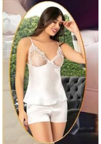 Xses 1005 Kadın Ekru Dantelli Saten 6 Lı Takım Ekru
