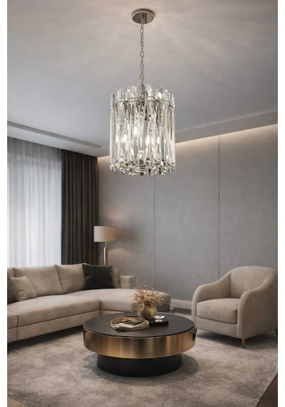 Bohem Aydınlatma Krom Kristal Cam Taşlı Belek Tekli Sarkıt Modern Avize Krom
