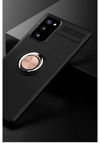 Newface Samsung Uyumlu,  Galaxy Note 20 Kılıf Range Yüzüklü Silikon - Siyah-gold