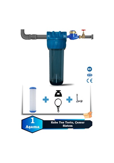 Sumarkt Atlantis Daire Bina Girişi 10 İnch 1 Aşama Su Arıtma Yumuşatma Cihazı Kaba Toz Tortu Önleyici Set