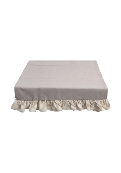 Faralya Life Ekose Fırfırlı Runner 45x140 Cm Pamuklu Masa Runner Dekoratif Masa Örtüsü Koyu Gri