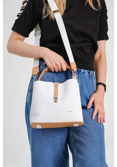 Just Polo Kadın Beyaz Camel Orta Boy 3 Bölmeli Omuz Çantası Ve Cüzdanı Kombin Mh4002mh Beyaz Camel