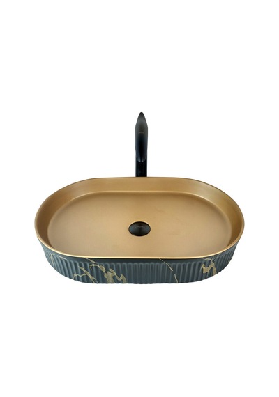 Marmo 58 Cm Siyah Mat Gold Tezgah Üstü Çanak Lavabo Renkli