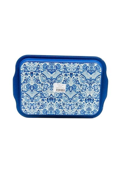 Azulejos Sweet Home Desenli Kulplu Metal Tepsi, 21 X 31 Cm