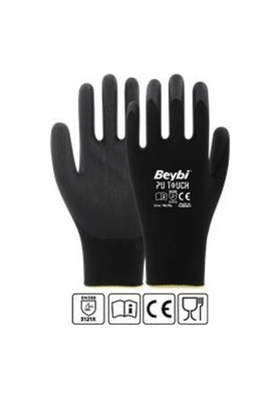 Beybi 7 Beden 12li Paket Poliüretan Kaplı Pu Touch Siyah Montaj Eldiven En388 3121x Çok Renkli