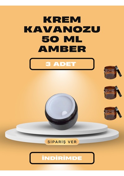 3 Adet Krem Kavanozu Amber 50 Ml Kahverengi
