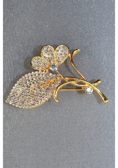 Gold Taşlı Yaprak Broş. Çiçek Broş. Taşlı Broş. Yaka Iğnesi Broş. Kadın Broş. Gold Broş. Gold