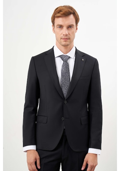 Morven Erkek Siyah Yünlü Platinium Düz Desen Slim Fit Mono Yaka Takım Elbise 24mc001134001 Siyah