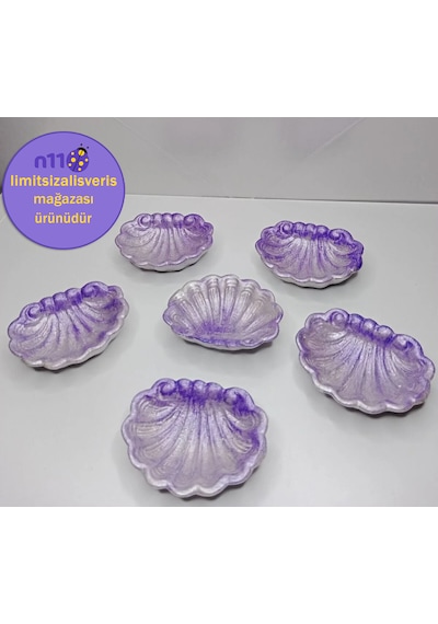6 Adet İstiridye Dekoratif Tabak Obje Lokumluk 6'lı Set