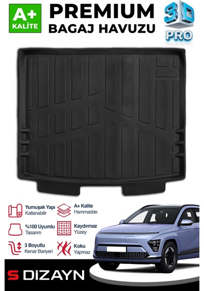 S-dizayn Hyundai Kona Elektrikli 3d Pro Bagaj Havuzu 2024 Üzeri A+ Kalite