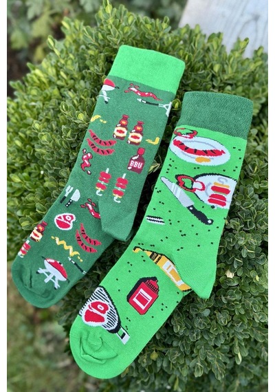 Lousocks Unisex Sağlı Sollu Mangal Partisi Desenli Yeşil Soket Çorap