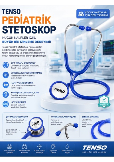 Pediatrik Stetoskop Çocuk Muayene Steteskopu Hassas Akustik Dinleme Mavi Stetoskop