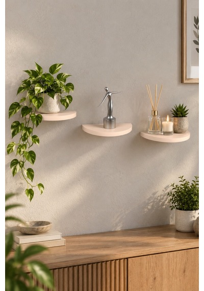 Sulorahome 3'lü Oval Duvar Rafı Seti Krem Bej