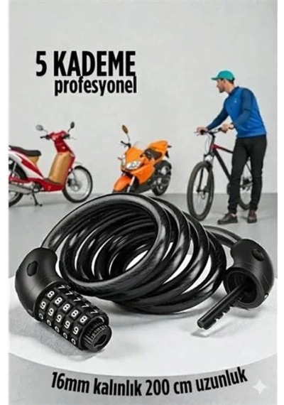 Şifreli Bisiklet Kilidi 16 Mm Kalınlık 200 Cm Scooter Motosiklet Kilidi - Çelik Kablo 722481