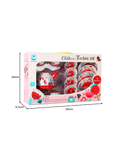 15 Parçalı Mini Çay Servisi Aksesuar Seti - Metalik Yapılı, Sağlam Kırılmaz Set, Çocuk Pretend Play Mutfak Aktivitesi