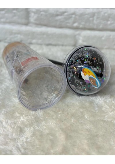 Pipetli Bardak Matara Sevimli Suluk 450 Ml Çift Astronot Figürlü Gri