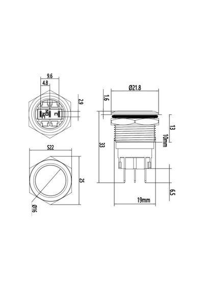 19A-P1 19Mm Düz Yaylı Metal Buton