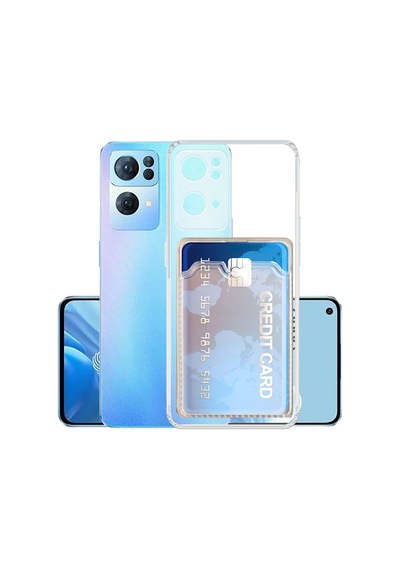 Kvy Oppo Reno 7 Kamera Korumalı Kartlıklı Setra Şeffaf Silikon Kılıf