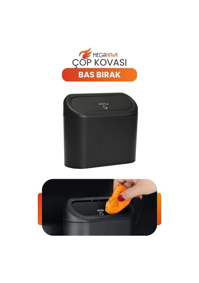 Araç İçi Çöp Kovası Bas Bırak Kapaklı Oto Çöp Kutusu Organizer Siyah