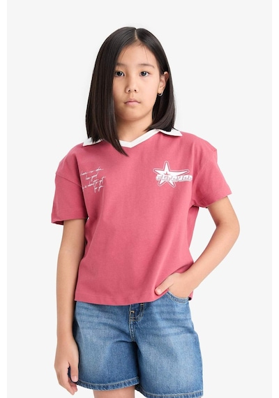 DeFacto Kız Çocuk Boxy Fit Polo Yaka Baskılı Kısa Kollu Tişört E1034A825SMBR201 Bordo DeFacto Kız Çocuk Boxy Fit Polo Yaka Baskılı Kısa Kollu Tişört E1034A825SMBR201 Bordo
