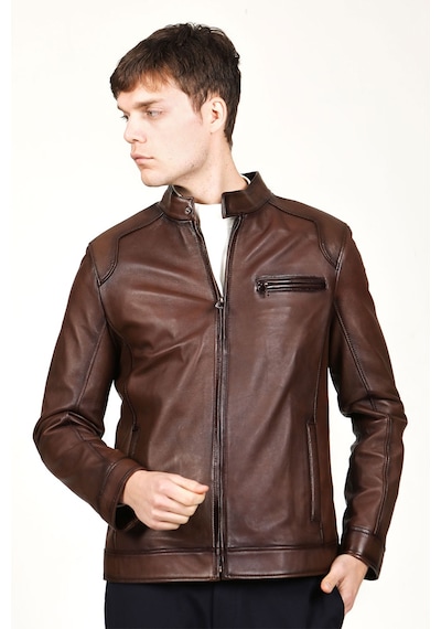 Dericlub E178 Gerçek Deri Erkek Mont Camel Antik Camel