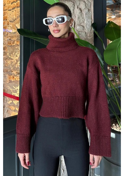 Madmext Bordo Boğazlı Kadın Triko Kazak Mg2255 Bordo