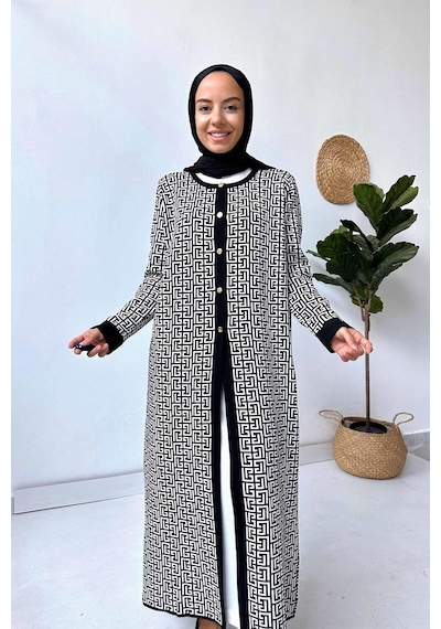 Kahijab Siyah/beyaz Desenli Hırka Siyah