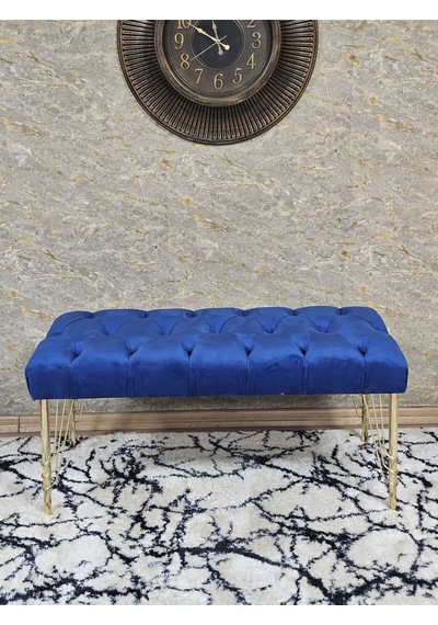 Zafir Gold Tel Ayaklı 90 Cm Puf Bench - Puf - Bench - Kasalı Oturak - Oturak - Yatak Ucu Puf Mavi