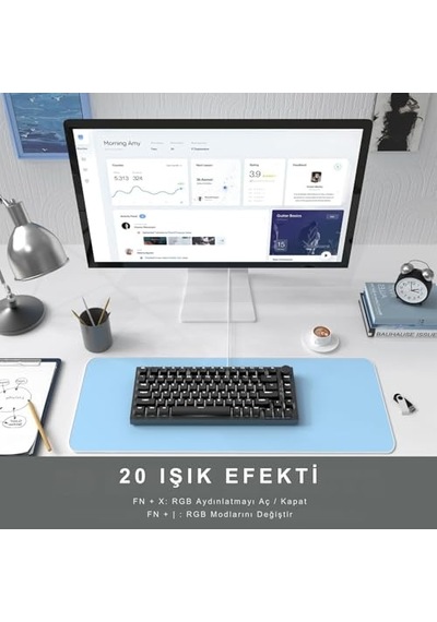 Beyaz Işıklı Hot Swap Kablolu Mekanik Oyun Klavyesi Ajazz Ak820 Siyah - Kırmızı Switch