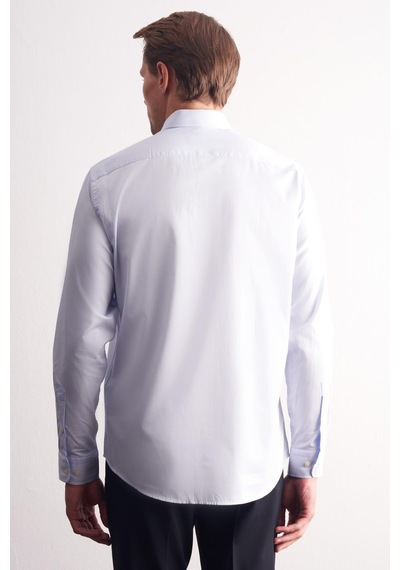 İmza Mavi Yarım İtalyan Yaka Uzun Kol Premium Slim Fit %100 Pamuk Gömlek 1004255197 Mavi