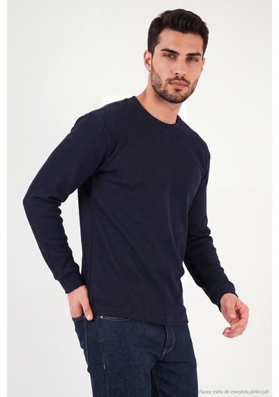 Buratti Pamuk Karışımlı Relaxed Fit Bisiklet Yaka Kazak Erkek Sweat 5905837 Lacivert