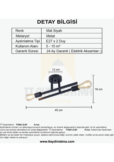 Tt001-2-Sy Tt Aydınlatma Plofonyer 2 Li Siyah Avize