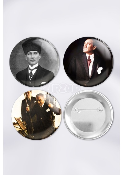 Ulu Önder Atatürk Mustafa Kemal Paşa Çanta Süsü İğneli Buton Rozet Seti 3 Adet Üçlü