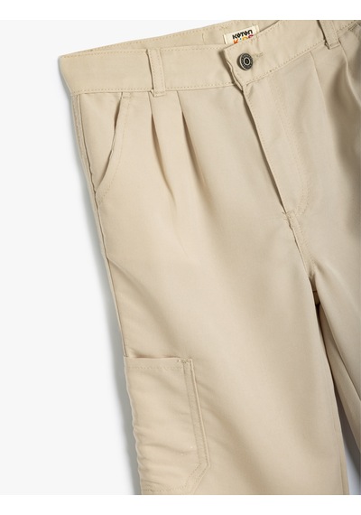 Koton Jogger Kargo Cepli Pantolon Düğmeli Bol Kalıp Bej 5wkg40019aw Ekru