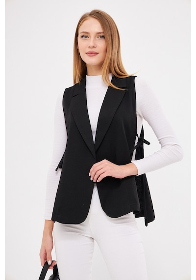 Armonika Kadın Siyah Erkek Yaka Yandan Bağlamalı Yelek Arm-25k001007