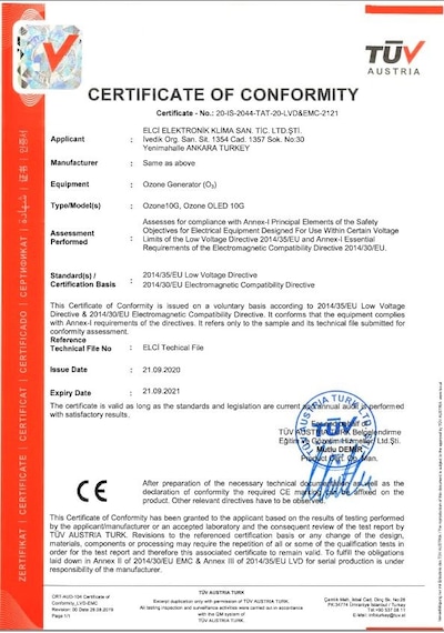 OZON CİHAZI 10.000 mg/h (JENERATÖRÜ) T.C. Sağlık Bakanlığı Onaylı Laboratuvar Test Sonuçları Olan Ürün
