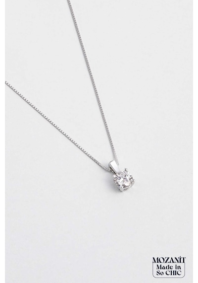 So Chic Mozanit Dokunuşu 18 Ayar Beyaz Altın Kaplama 45 Cm Gümüş Tektaş Kolye Rodyum