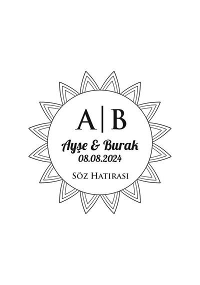 Yaprak Desenli Yuvarlak Mühür Kına Nişan Düğün 3x3 Cm Özel Etiket / 50 Adet Sticker Beyaz