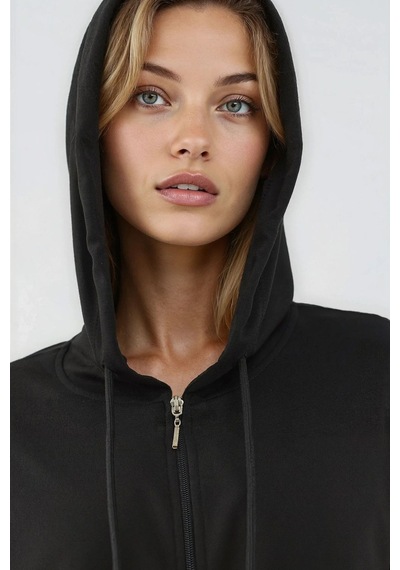 Hiccup Modal Touch Fermuarlı Kapşonlu Sweatshirt Siyah