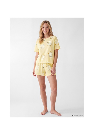 Lcw Young Sarı Desenli Kadın Şortlu Pijama Takımı