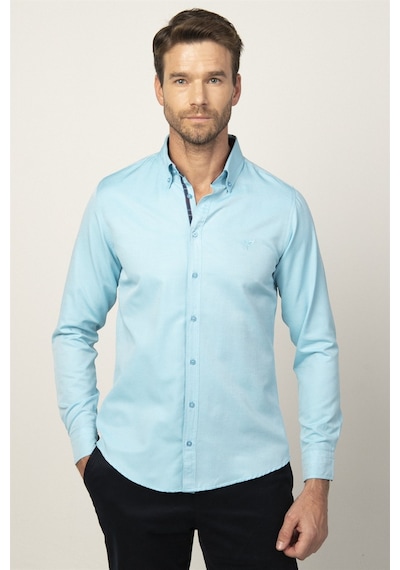 Tudors Slim Fit Dar Kesim Uzun Kol Erkek Gömlek-23474 Mint