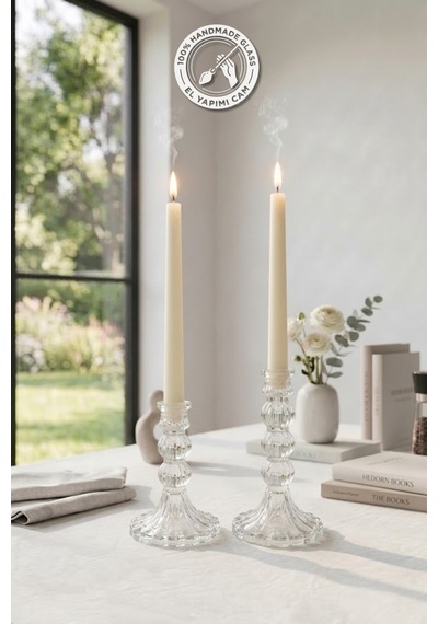 Selen Concept Linea Model Cam Şamdan & Mumluk Orta Boy Ve Büyük Boy Set Şeffaf