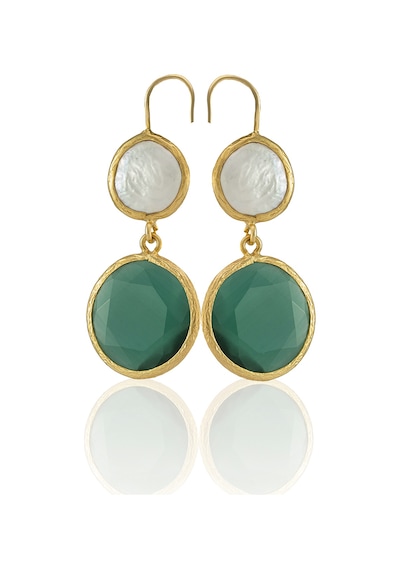 Kadir Jewellery 22 Ayar Altın Kaplama Kadın İnci Küpe -el İşçiliği Ve Hipoalerjenik Küpe Koyu Yeşil 95916599