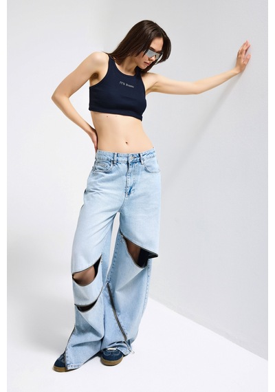 Itsbasic Kadın Ice 4s6-3 Süper Baggy Fit Özel Tasarım Denim Jean Buz Mavi