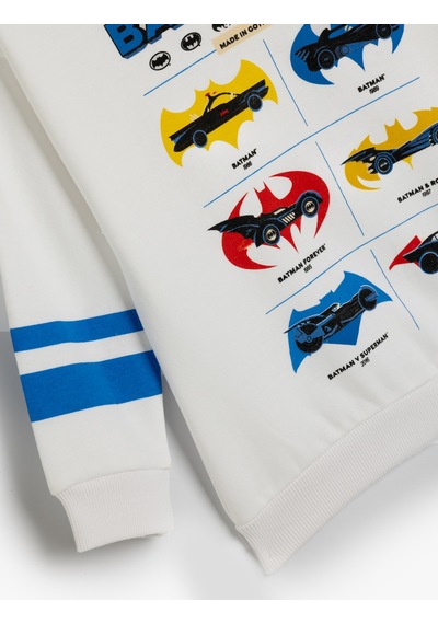 Koton Batman Kapşonlu Sweatshirt Lisanslı Uzun Kollu Şardonlu Ekru 5wkb10429tk Ekru