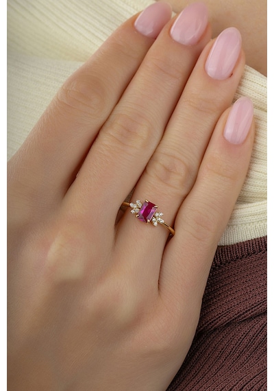 Pembe Taşlı Altın Yüzük